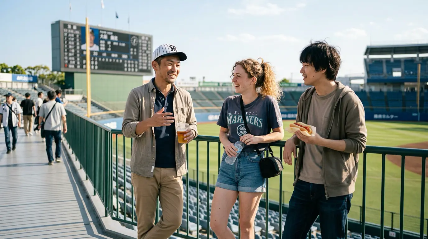 野球由来の英語イディオムでリスニング力向上を図る学習者のイメージ
