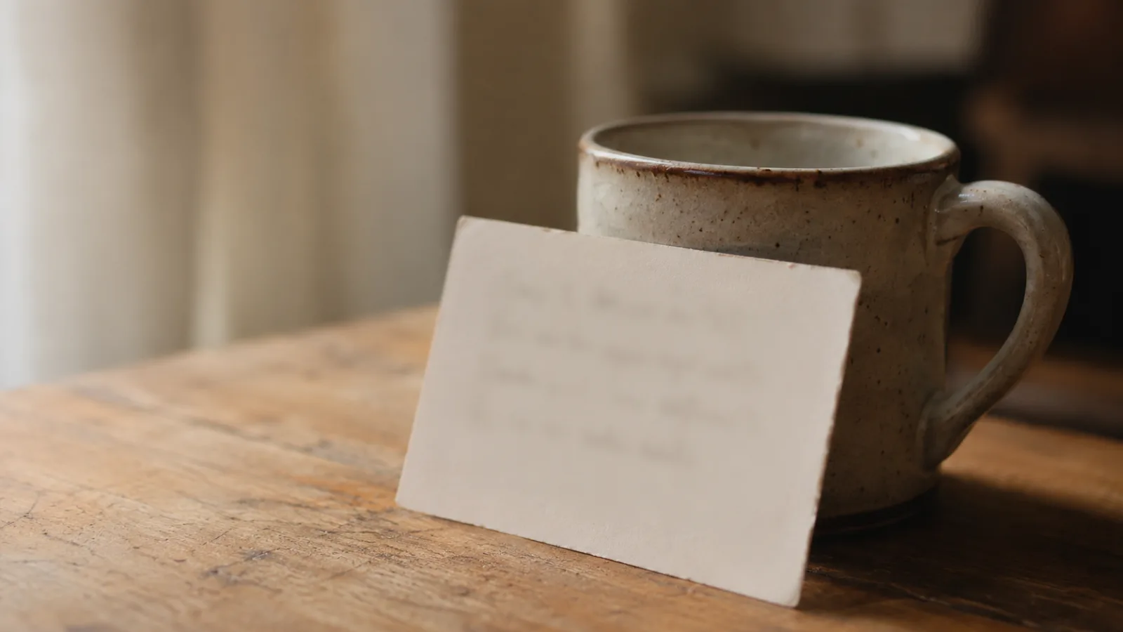 マグカップに立てかけた手書きのカード